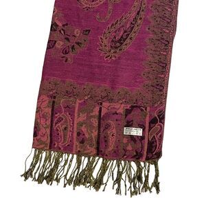 Pasmina Silk Scarf Wrap Shawl Pink PaisleyFringe Pink Long‎